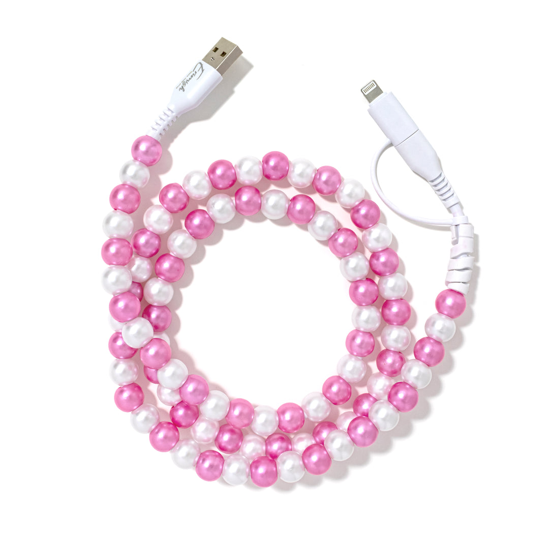 Beaded Phone Charger Pink Pearl Mix