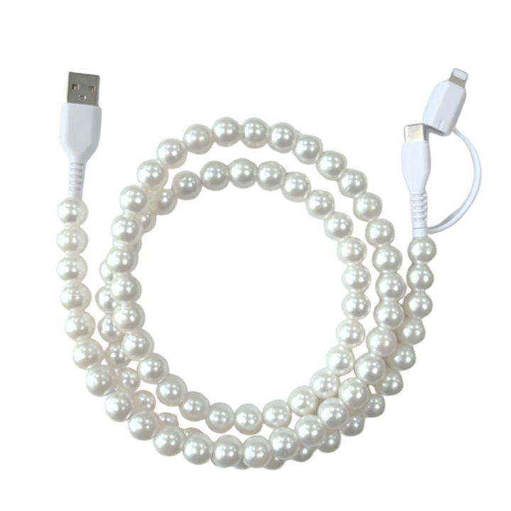 Beaded Phone Charger Pearl